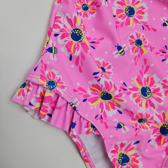 Tommy Bahama Pink Floral One-Piece Swimsuit and Matching Hat | Kid's 5 - Picture 4 of 16